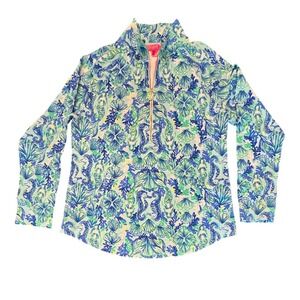 Lilly Pulitzer Skipper Popover UPF 50+ Seeing Double Mermaid Blue Green - Large